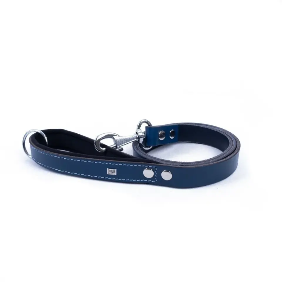 Doggie Konforlu Gerçek Deriden El Yapımı Köpek Gezdirme Kayışı 2,5x120cm - Mavi