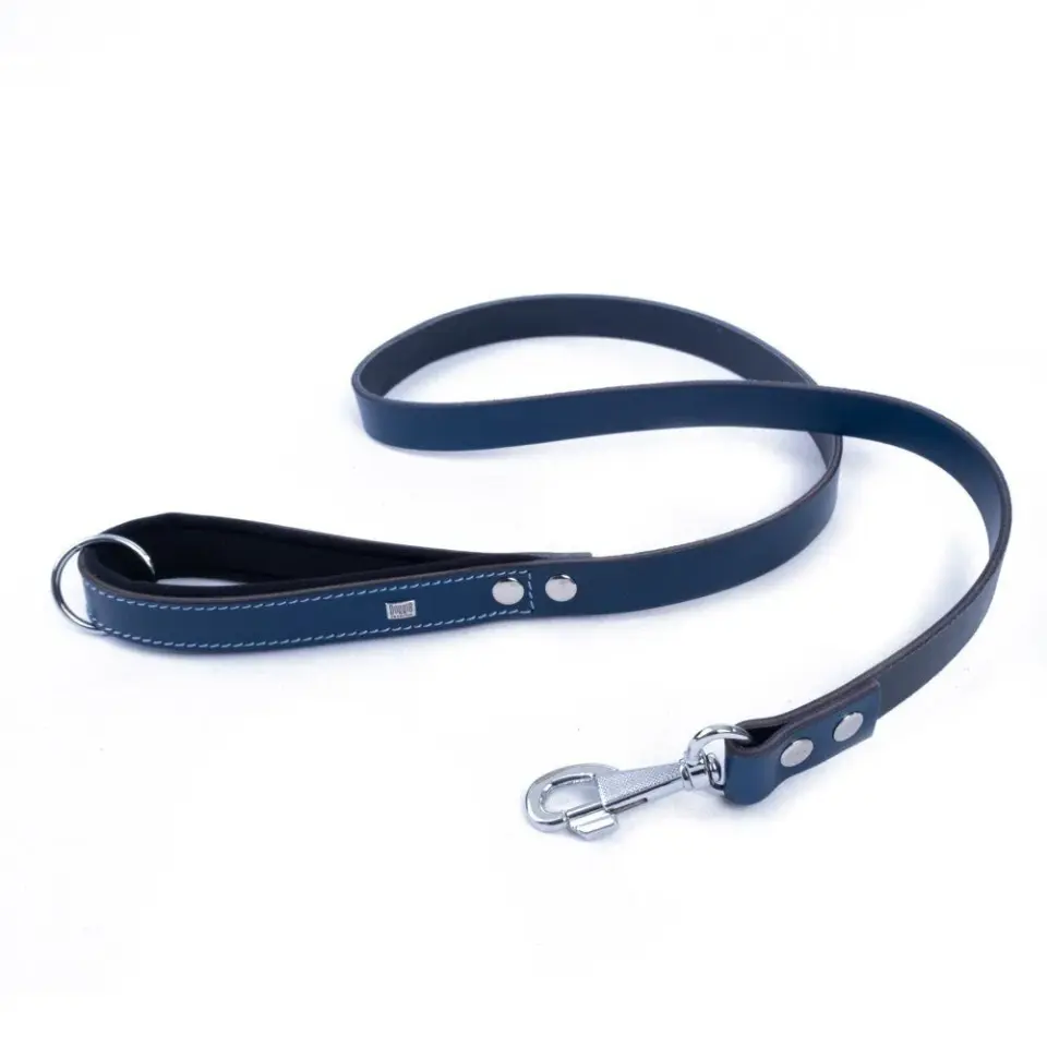 Doggie Konforlu Gerçek Deriden El Yapımı Köpek Gezdirme Kayışı 2,5x120cm - Mavi