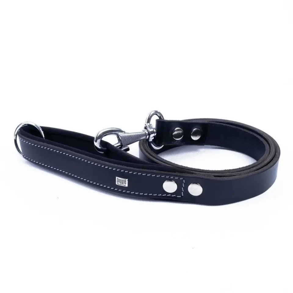 Doggie Konforlu Gerçek Deriden El Yapımı Köpek Gezdirme Kayışı 2,5x120cm - Siyah