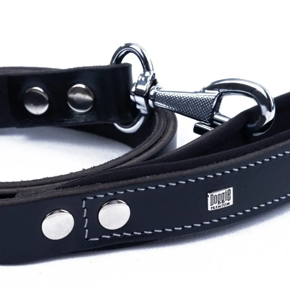 Doggie Konforlu Gerçek Deriden El Yapımı Köpek Gezdirme Kayışı 2,5x120cm - Siyah