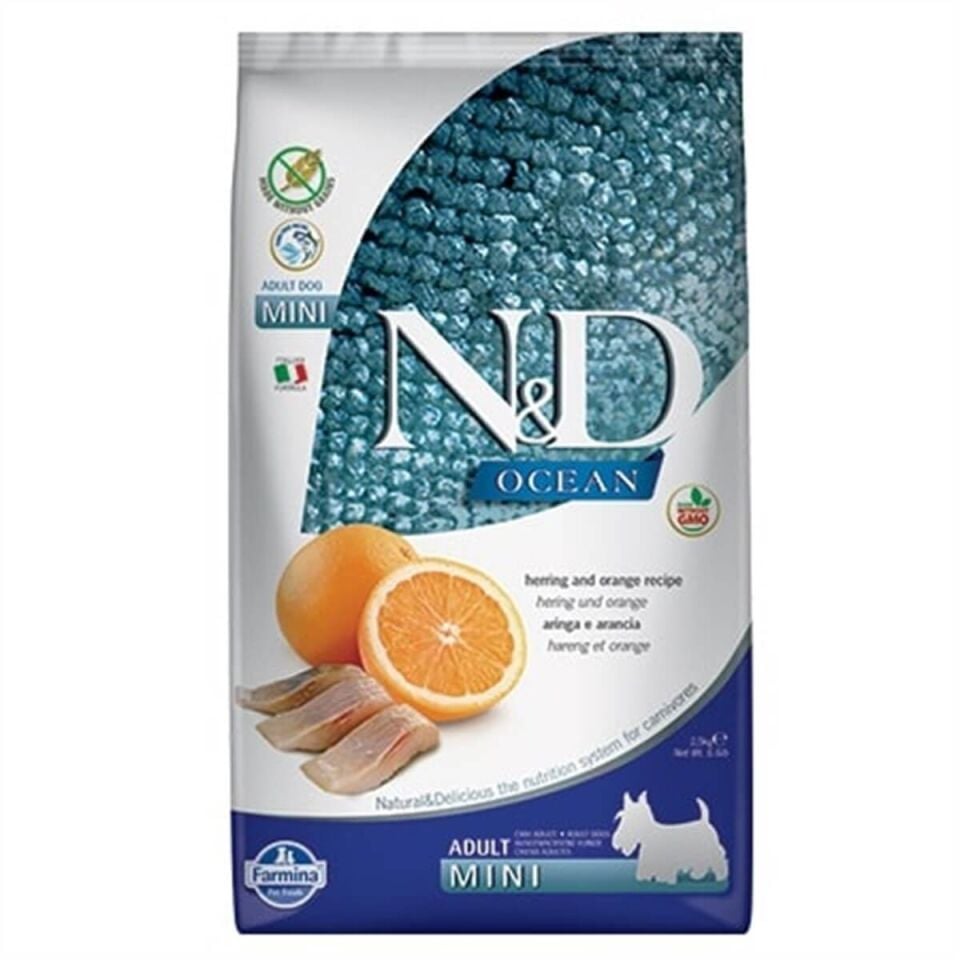N&D Ocean Balık Portakallı Tahılsız Küçük Irk Yetişkin Köpek Maması 2.5 Kg