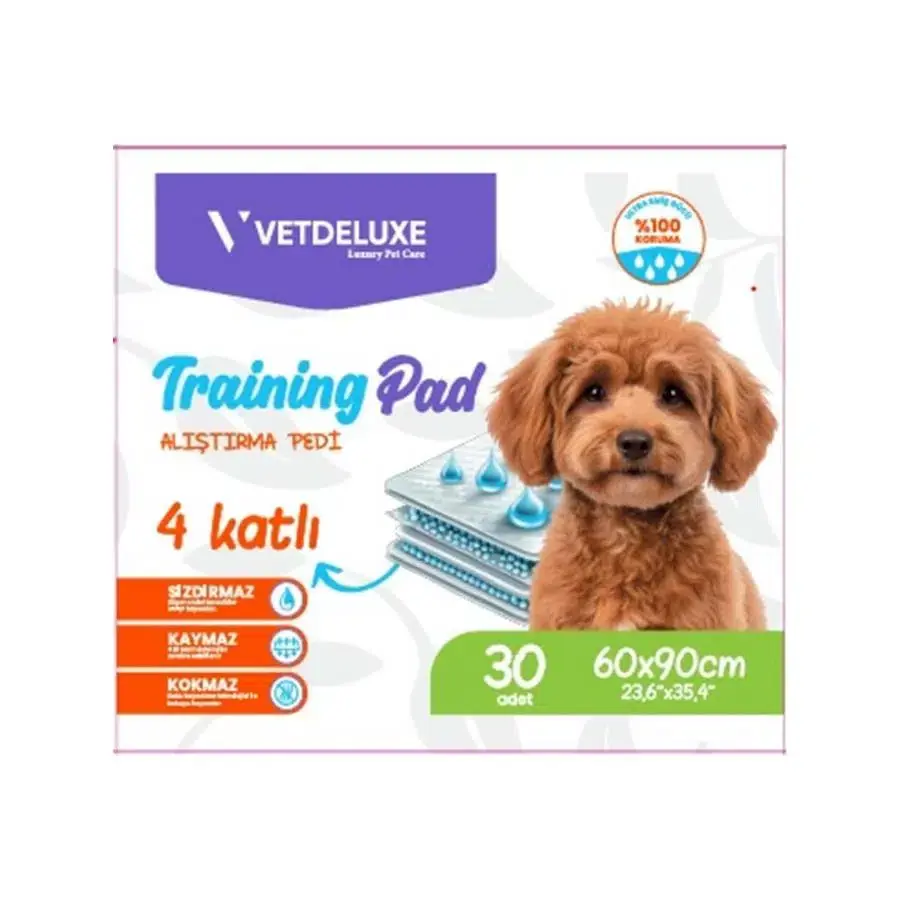 VETDELUXE 4 Katlı Kaydırmaz Bantlı Eğitim Pedi 60x90cm 30 lu