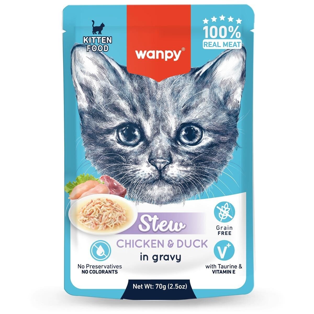 Wanpy Stew Pouch Tavuk&Ördek Yaş Yavru Kedi Maması 70g