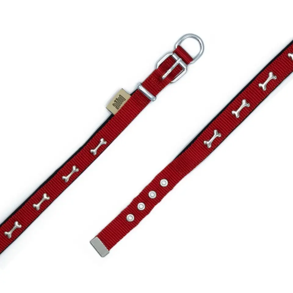 Doggie Comfort Metal Kemik İşlemeli Köpek Boyun Tasması S 2x30-35 Cm Kırmızı