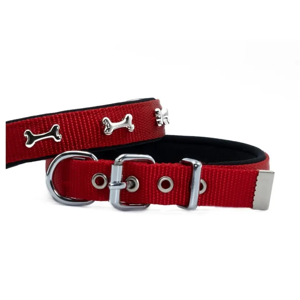 Doggie Comfort Metal Kemik İşlemeli Köpek Boyun Tasması S 2x30-35 Cm Kırmızı