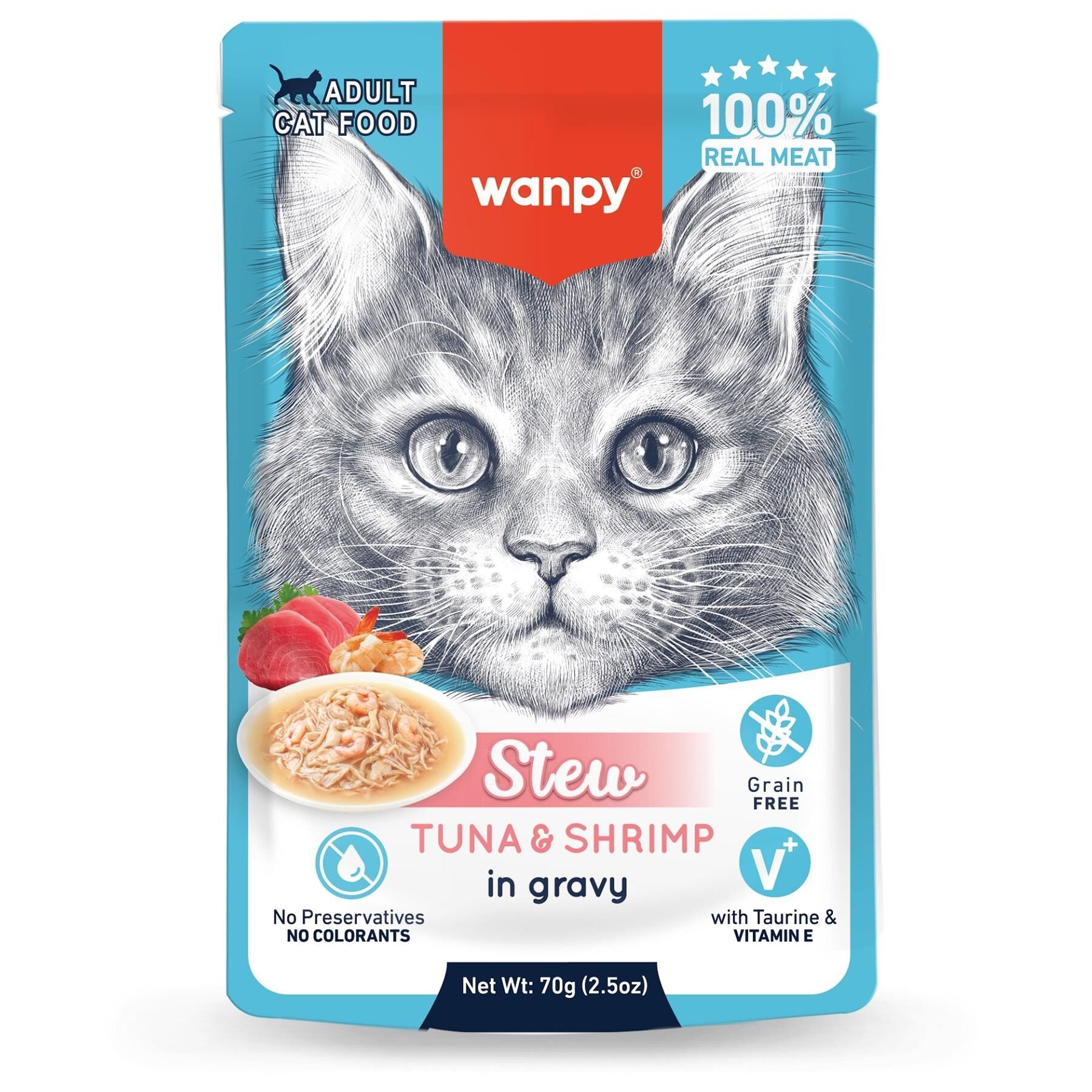 Wanpy Stew Pouch Ton Balık&Karidesli Yaş Kedi Maması 70g