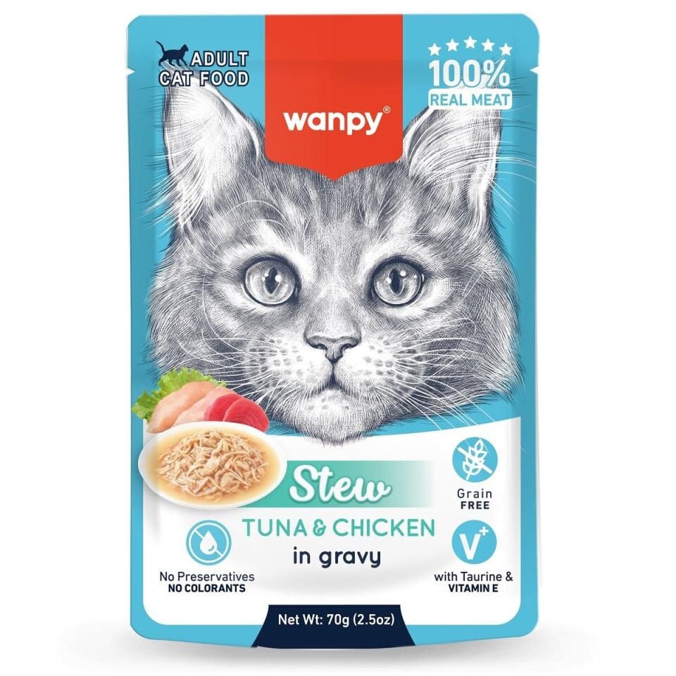 Wanpy Stew Pouch Ton Balık&Tavuklu Yaş Kedi Maması 70g