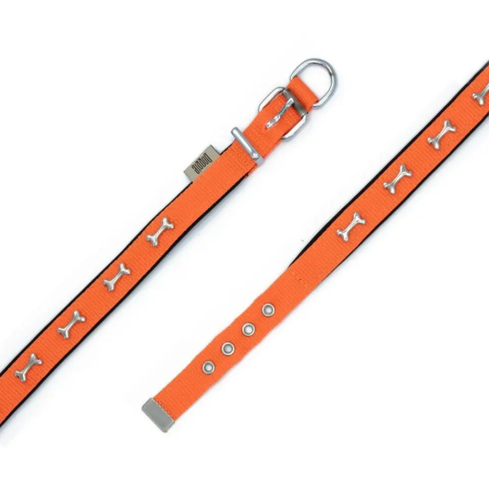 Doggie Konforlu Dokumadan El Yapımı Kemik Süslü Köpek Boyun Tasması 2x35-40cm - Turuncu
