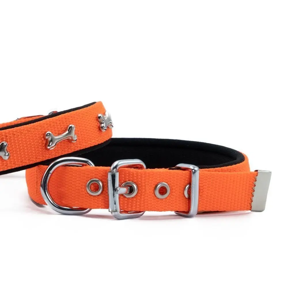 Doggie Konforlu Dokumadan El Yapımı Kemik Süslü Köpek Boyun Tasması 2x30-35cm - Turuncu