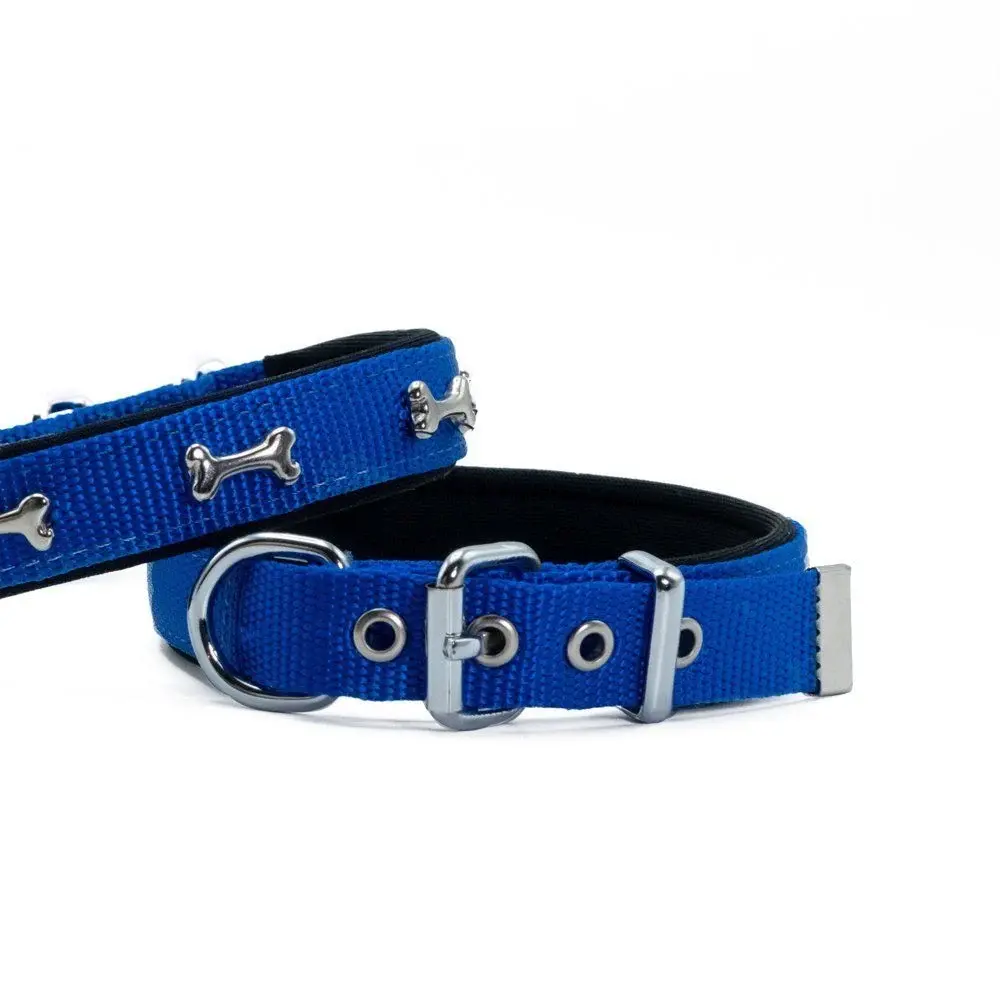 Doggie Konforlu Dokumadan El Yapımı Kemik Süslü Köpek Boyun Tasması 2x30-35cm - Mavi