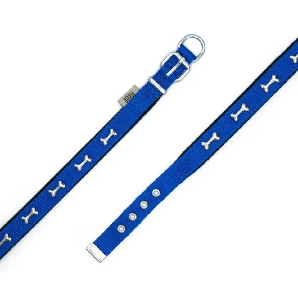 Doggie Konforlu Dokumadan El Yapımı Kemik Süslü Köpek Boyun Tasması 2x30-35cm - Mavi