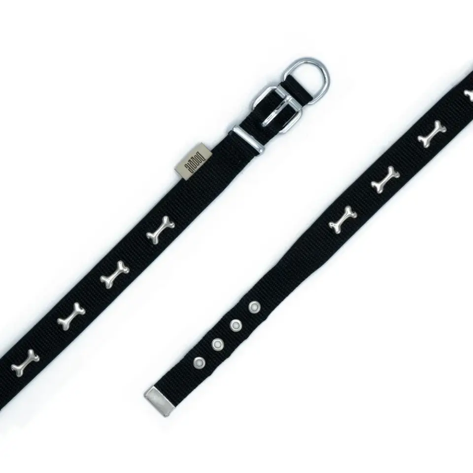 Doggie Konforlu Dokumadan El Yapımı Kemik Süslü Köpek Boyun Tasması 2x30-35cm - Siyah