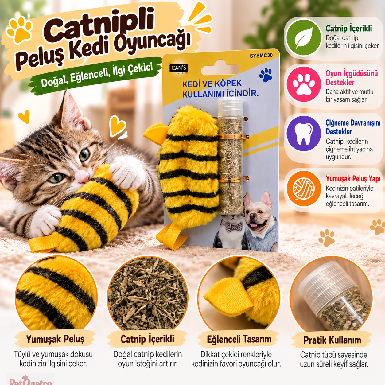 Cans Catnip Koyulan Fare Oyuncak 8.5 x 4.5 cm