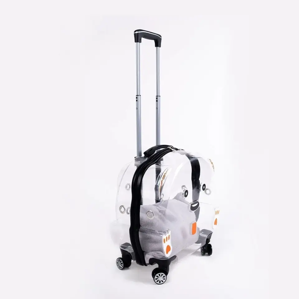 Şeffaf Çekçekli Kedi ve Köpek Taşıma Çantası (45 x 24 x 45 cm)