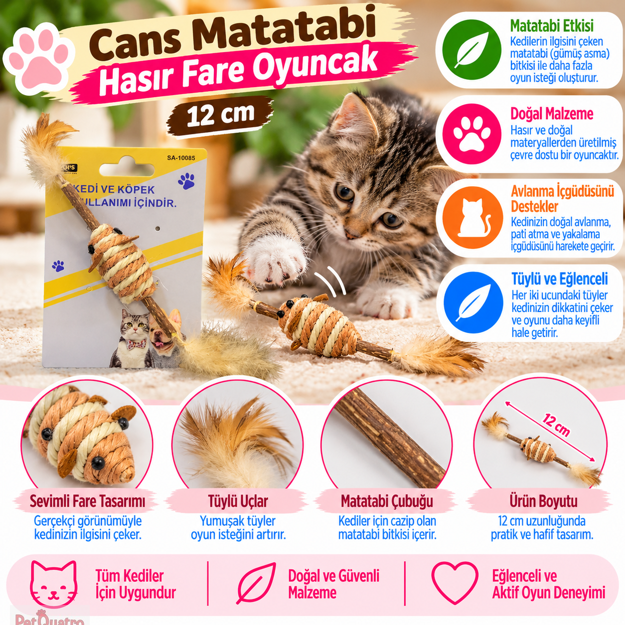 Cans Matatabi Hasır Fare Oyuncak 12 cm