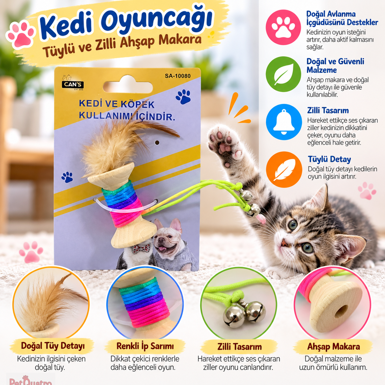 Cans Renkli İp Sargılı Tüylü Oyuncak 15 cm