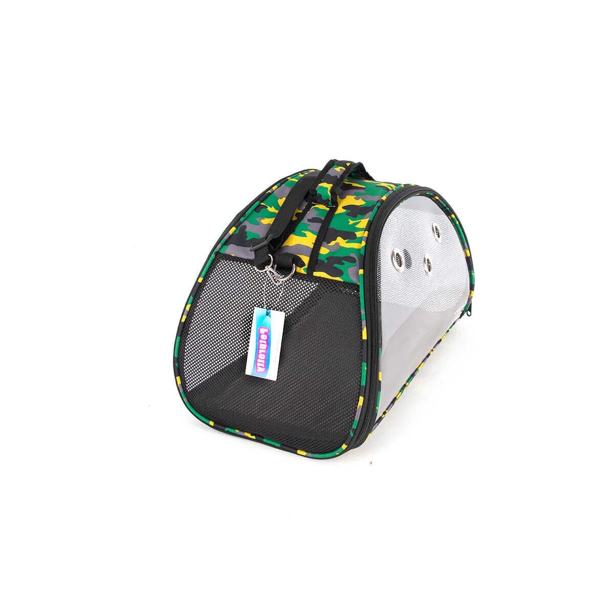 Pet Pretty Kamuflaj Desenli Şeffaf Köpek Kedi Taşıma Çantası 50 cm (Yeşil)