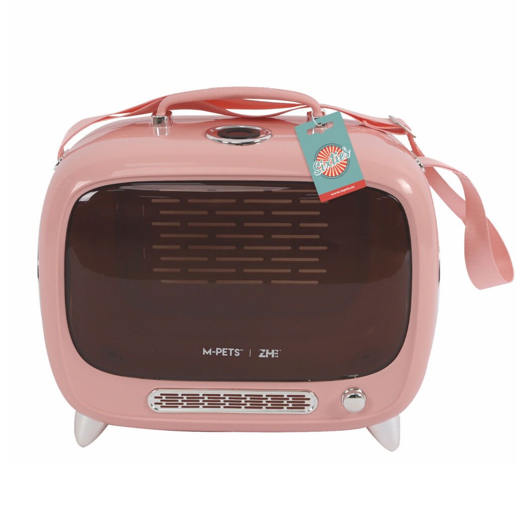 M-Pets Sixties Televizyon Şeklinde Kedi Taşıma Çantası 44,7x26,6x38,4cm (Pembe)