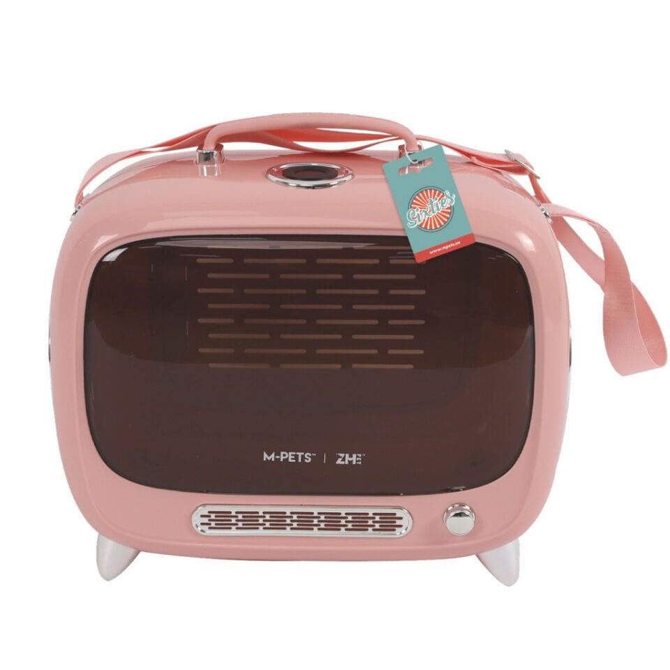 M-Pets Sixties Televizyon Şeklinde Kedi Taşıma Çantası 44,7x26,6x38,4cm (Pembe)