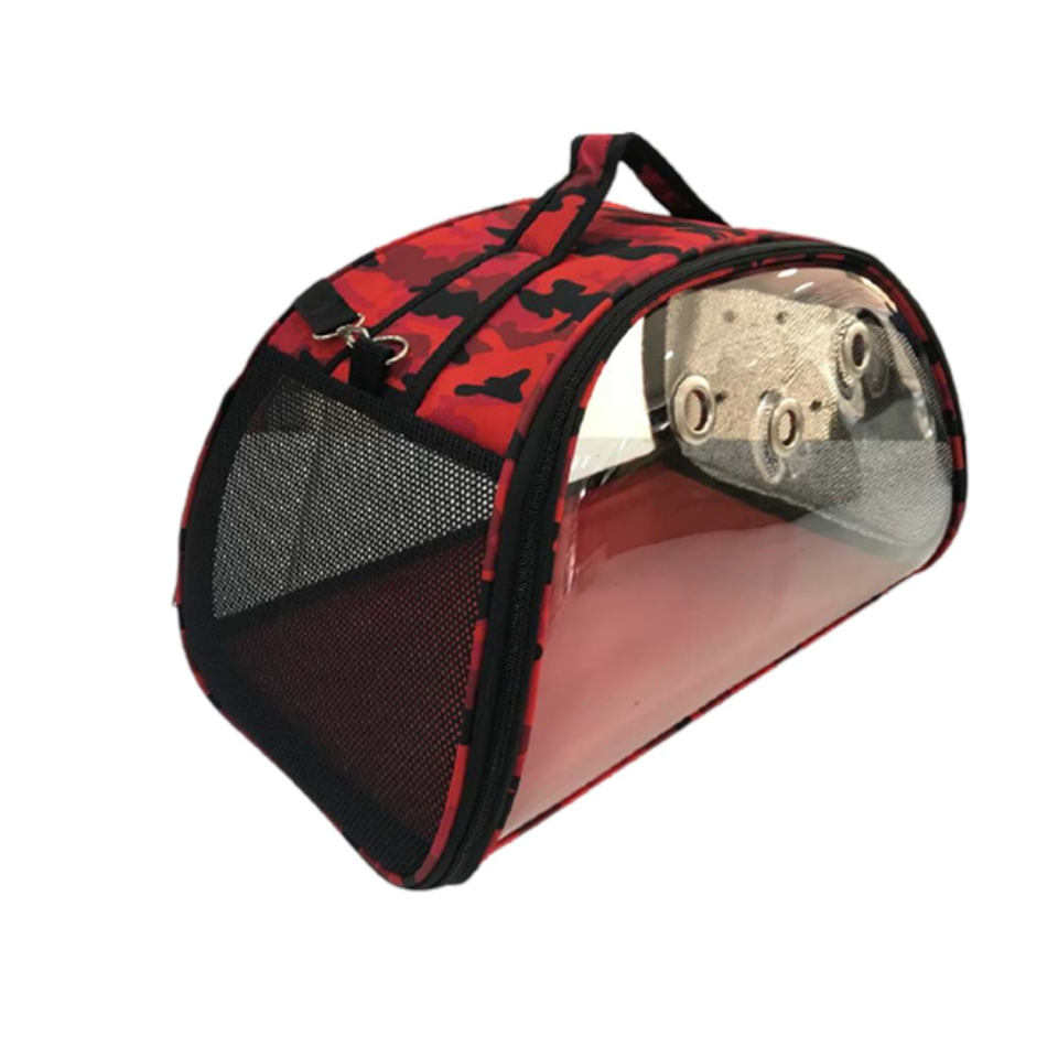 Pet Pretty Şeffaf Kamuflaj Desenli Kırmızı Kedi Köpek Taşıma Çantası 50x28x28cm