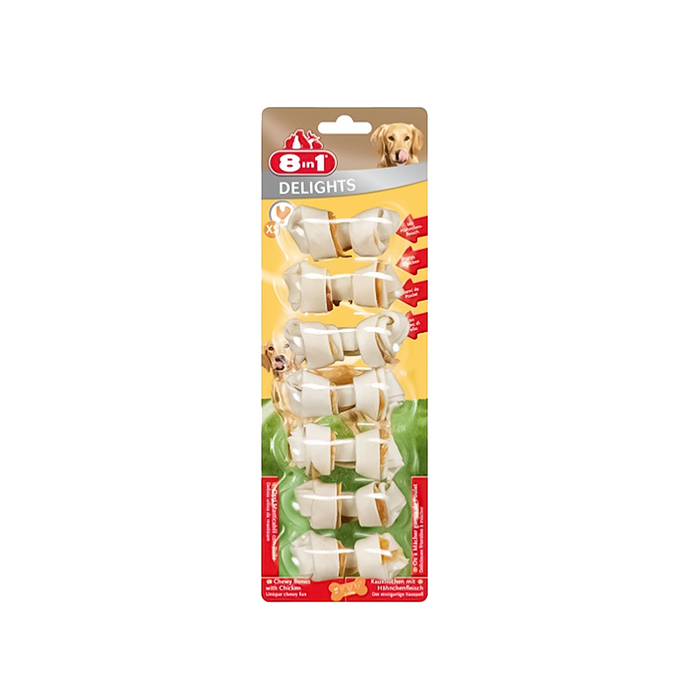 8in1 Delights Bones Ağız Bakımı İçin Düğümlü Tavuk Etli Köpek Kemiği XS (84 g)