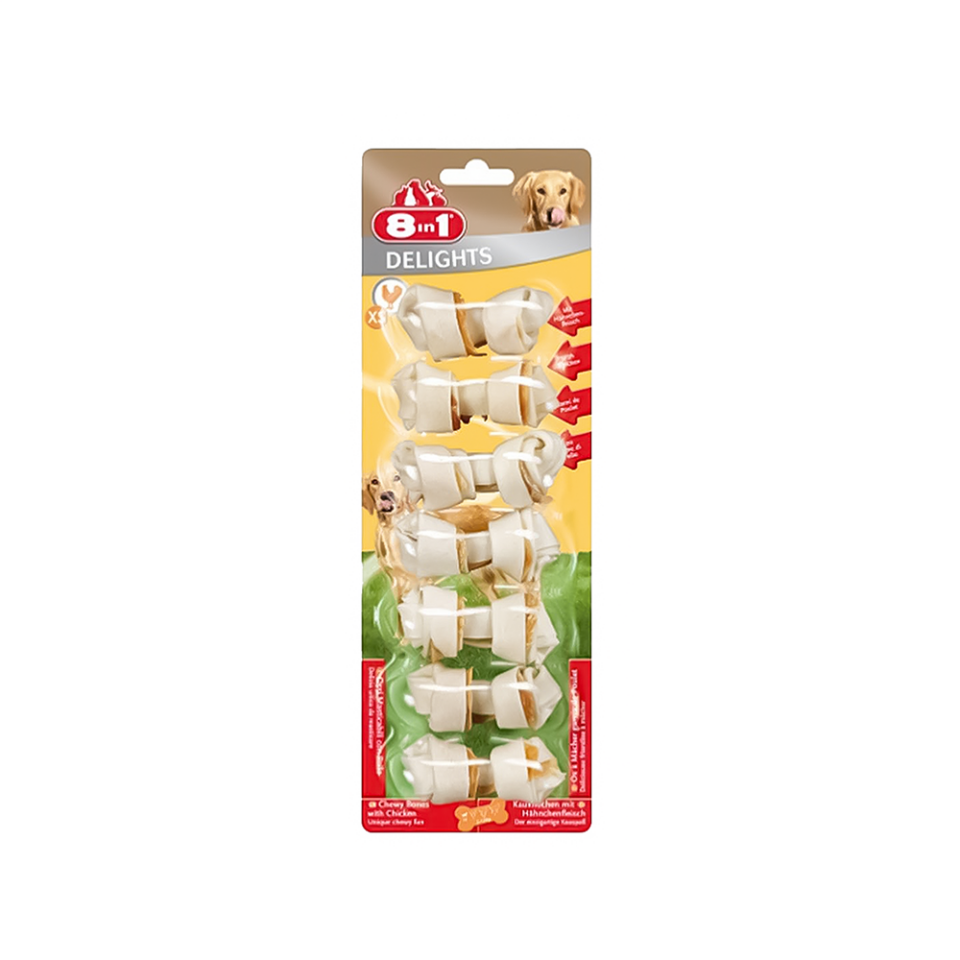 8in1 Delights Bones Ağız Bakımı İçin Düğümlü Tavuk Etli Köpek Kemiği XS (84 g)