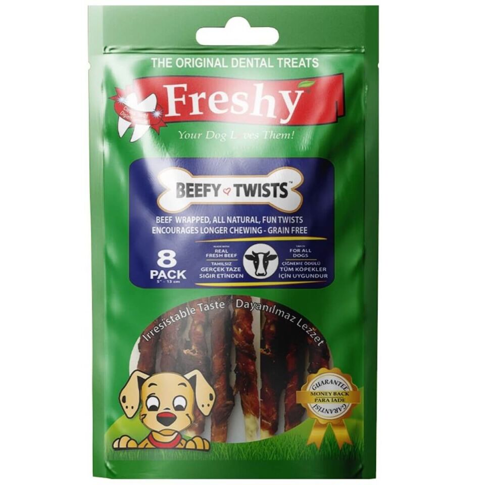 Freshy Beefy Twists Sığır Etli Burgu Çubuk Köpek Ödülü 75 gr 8 Adet