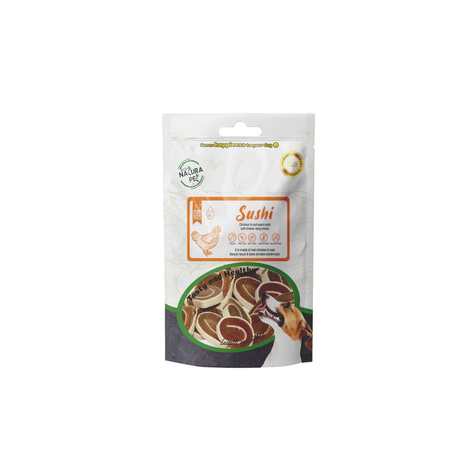 Eco Natura Pet Sushi Yumuşak Tavuk Etli Yuvarlak Köpek Ödülü 100g