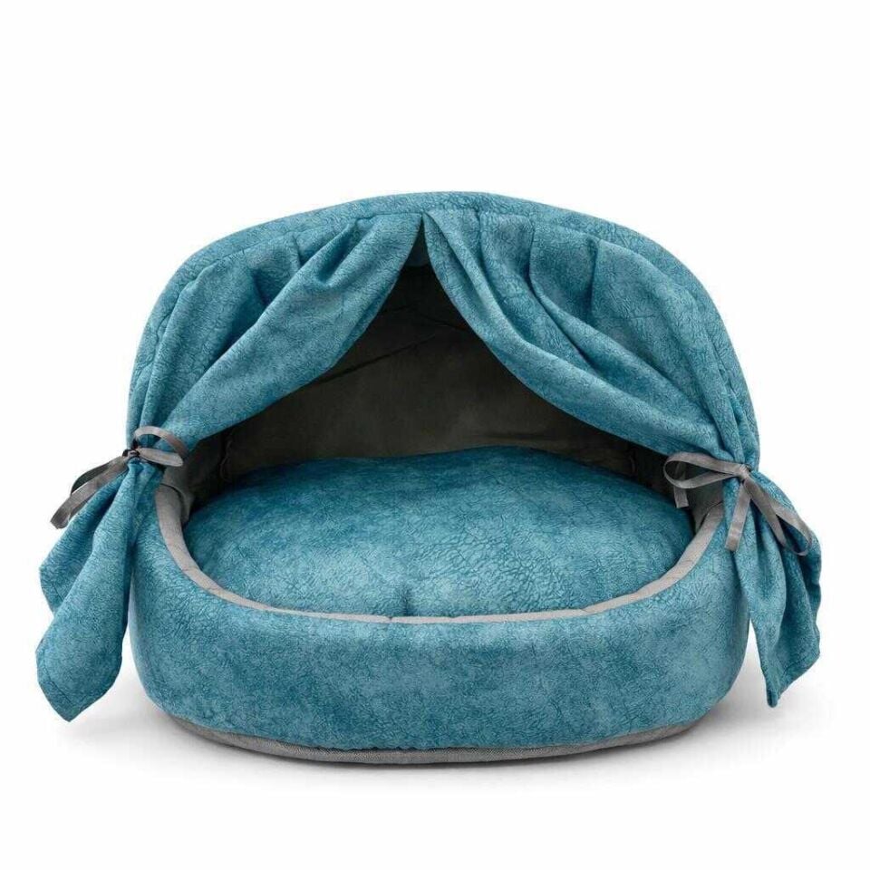 Petpretty Comfort Perdeli Yuva Mavi Yatak