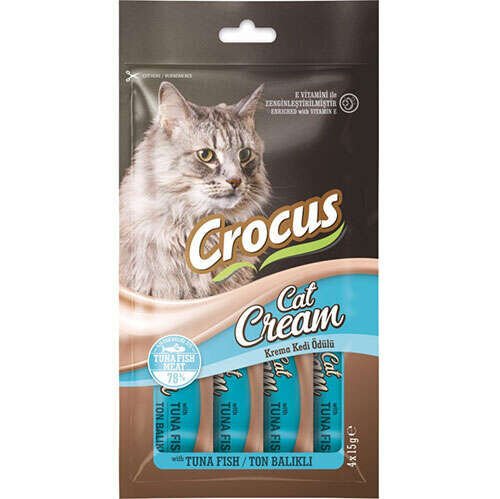 Crocus Ton Balıklı Krema Ek Besin Takviyesi Kedi Ödülü 4x15 Gr