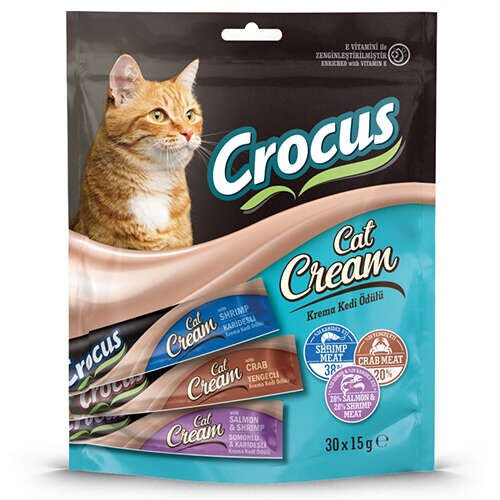 Crocus Somon Karidesli, Yengeçli ve Karidesli Karışık Krema Kedi Ödülü 30x15 Gr