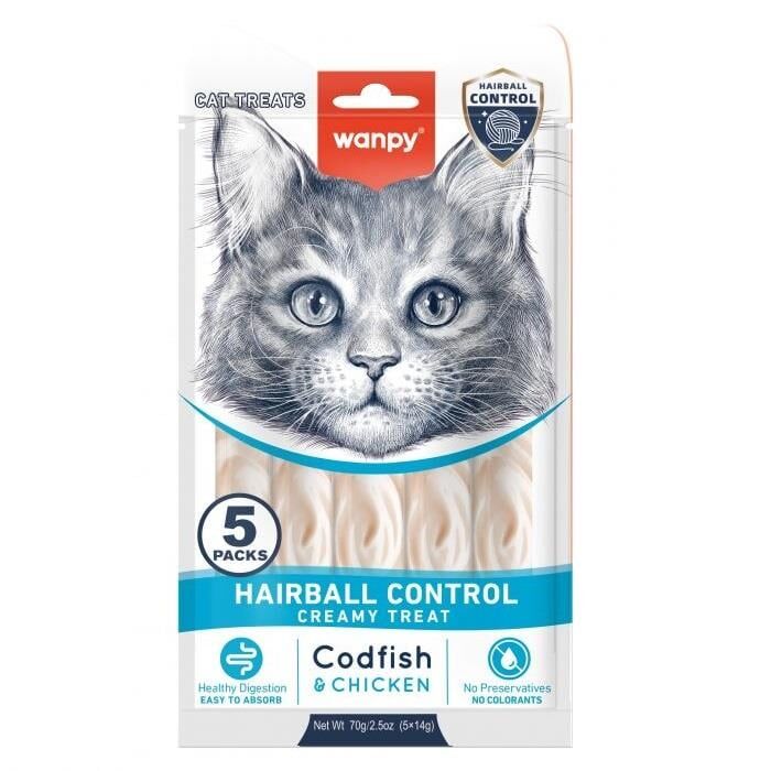 Wanpy Hairball Control Morina Balığı&Tavuk Kedi Ödülü 5x14gr