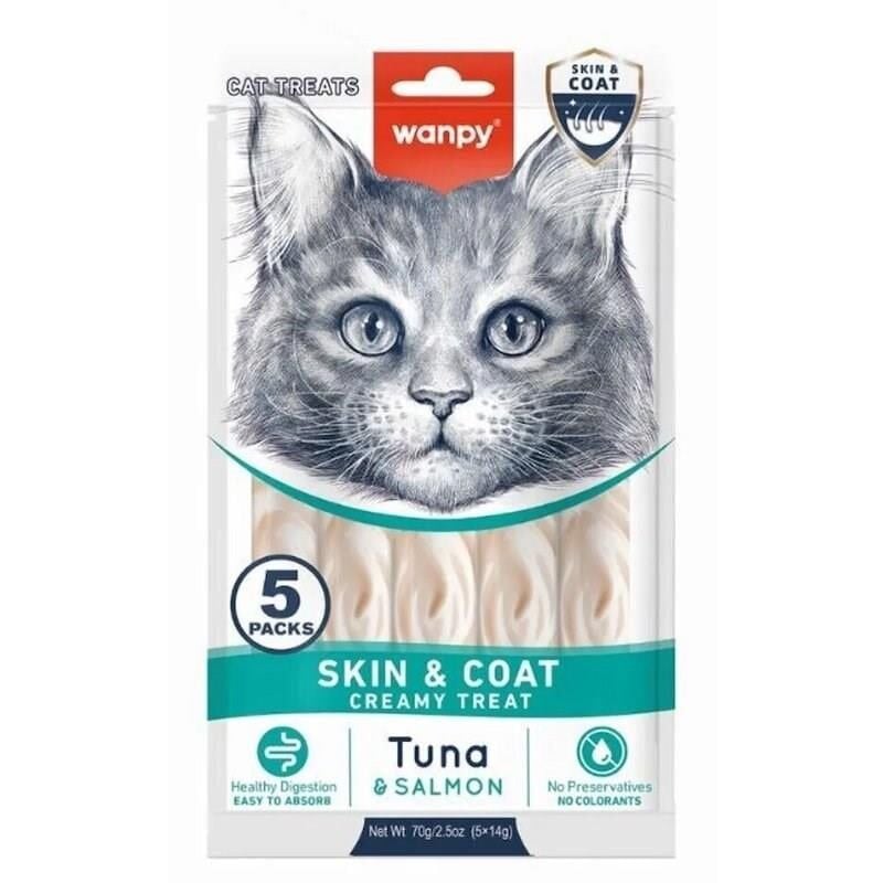 Wanpy Skin&Coat Ton Balığı&Somonlu Kedi Ödülü 5x14gr