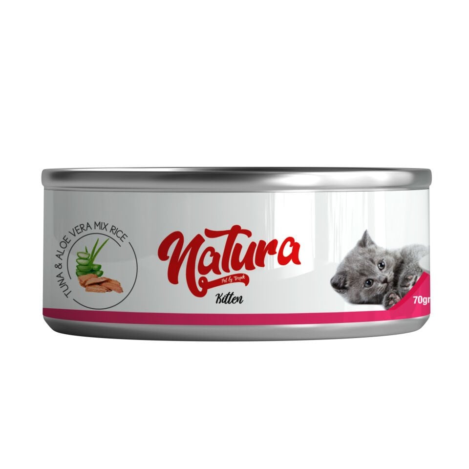 Natura Ton Balığı & Aloe Vera, Et Suyu İçinde Pirinçli Yavru Kedi Konservesi 70 Gr