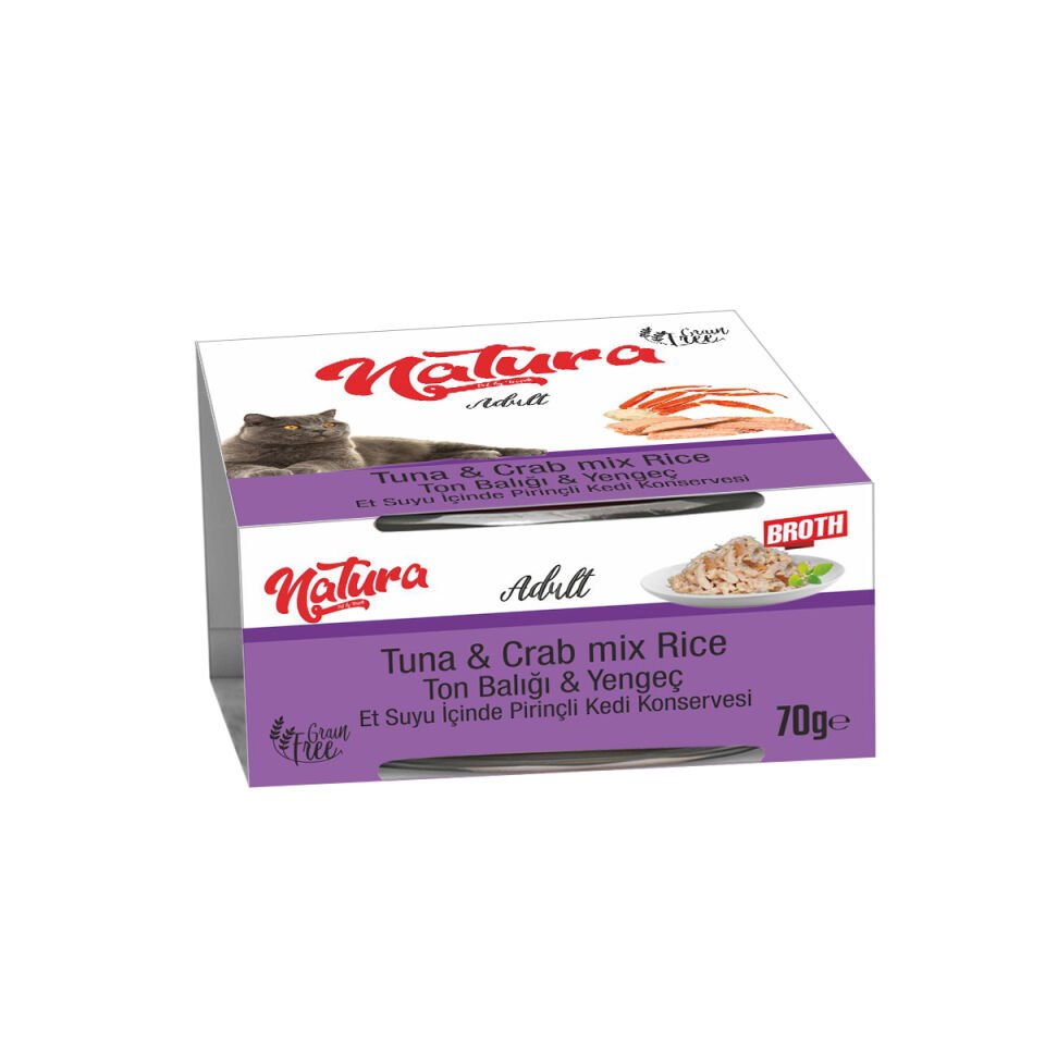 Natura Ton Balığı & Yengeç, Et Suyu İçinde Pirinçli Kedi Konservesi 70 Gr