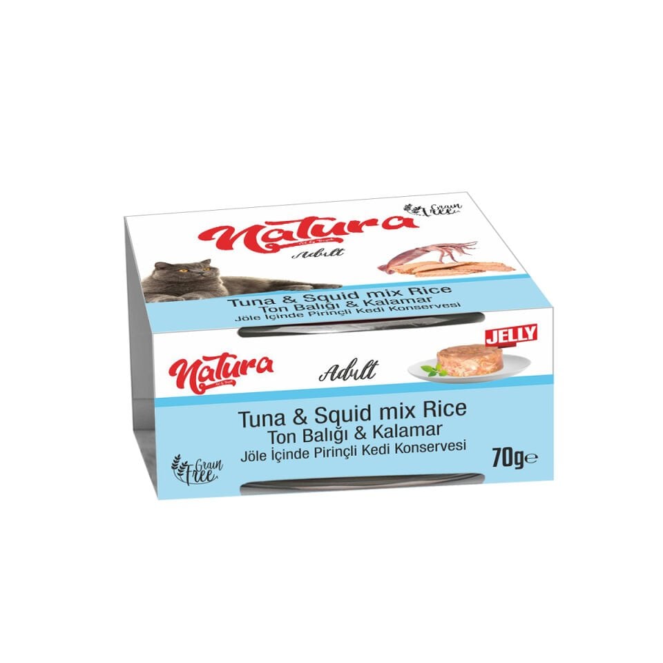 Natura Ton Balığı & Kalamar, Jöle İçinde Pirinçli Kedi Konservesi 70 Gr
