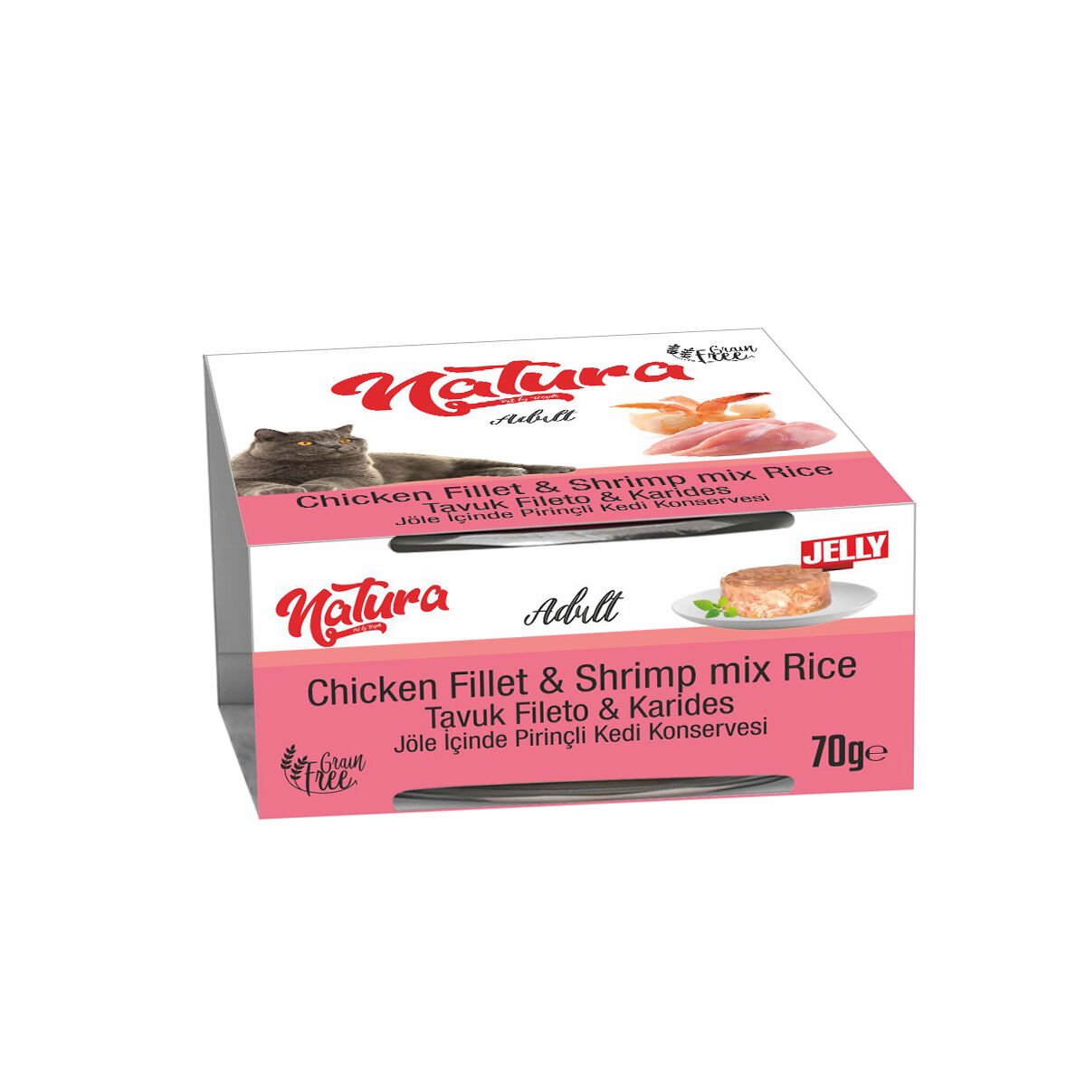 Natura Tavuk Fileto & Karides, Jöle İçinde Pirinçli Kedi Konservesi 70 Gr