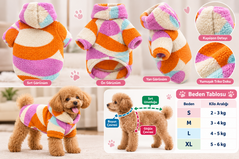 Candy Pop Peluş Kapüşonlu Köpek Poları – Renkli
