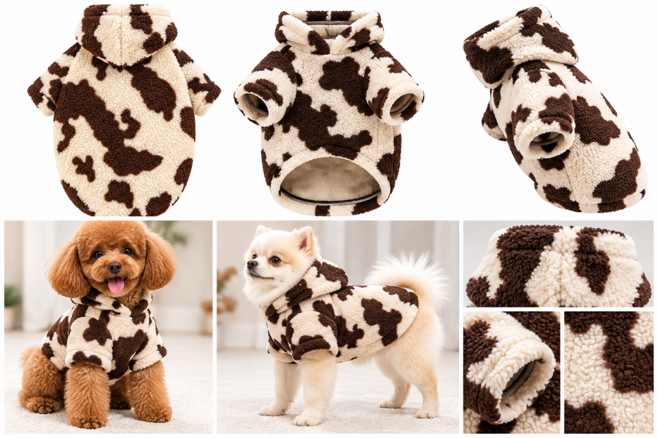 Moo Teddy Peluş Kapüşonlu Köpek Poları– Kahverengi / Krem