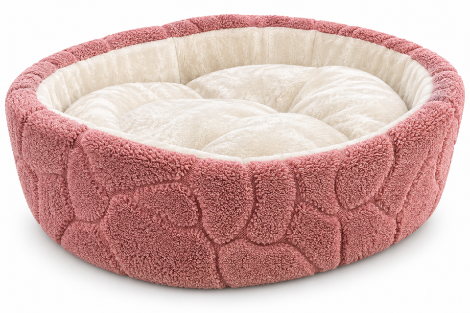 Cozy Soft Pudra Pembe & Krem Peluş Kedi ve Köpek Yatağı