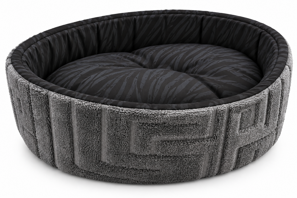Cozy Soft Antrasit Gri & Siyah Desenli Peluş Kedi ve Köpek Yatağı