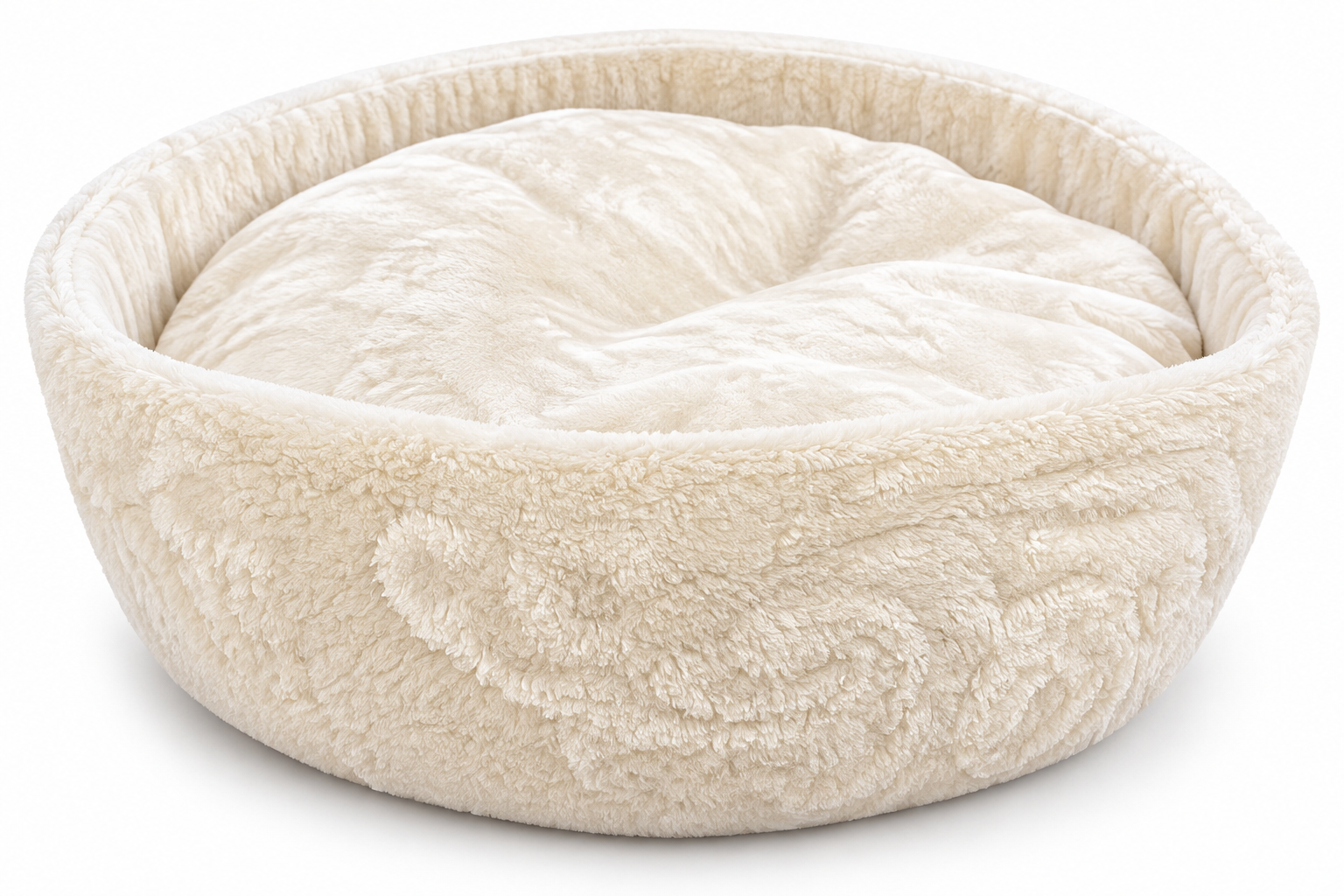 Cozy Soft Krem Peluş Yuvarlak Kedi ve Köpek Yatağı