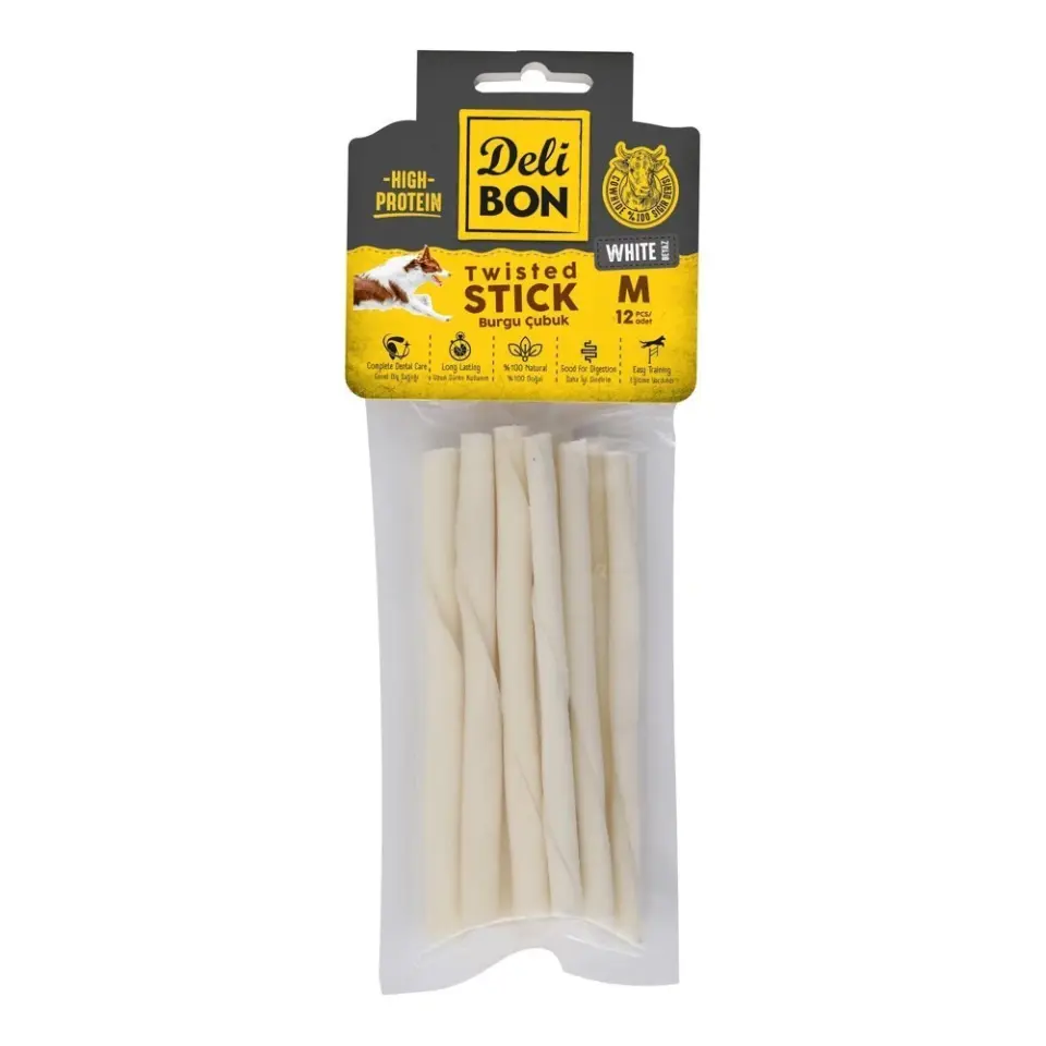 Delibon Burgu Çubuk Köpek Ödülü Kalın Beyaz (12 Adet)