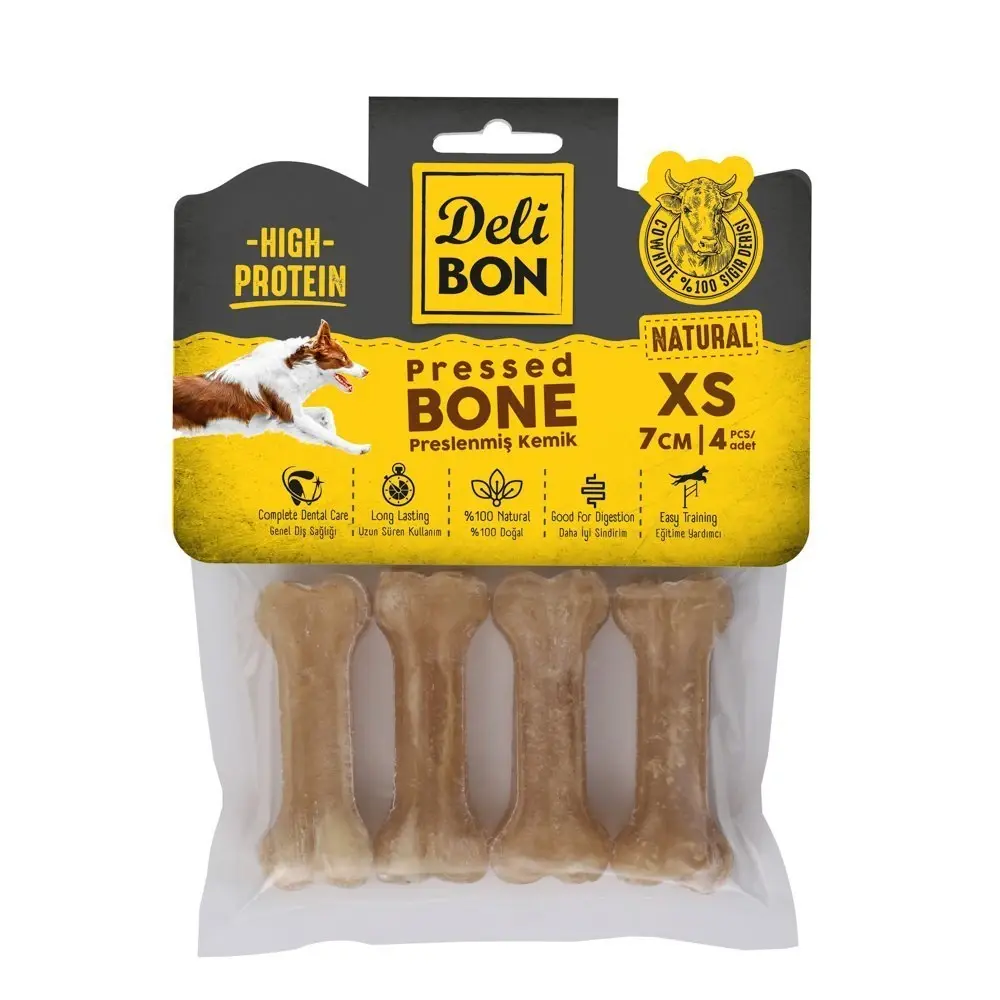 Delibon Deri Pres Çiğneme Kemik 7 Cm Xs Boy 4'lü Naturel Paket