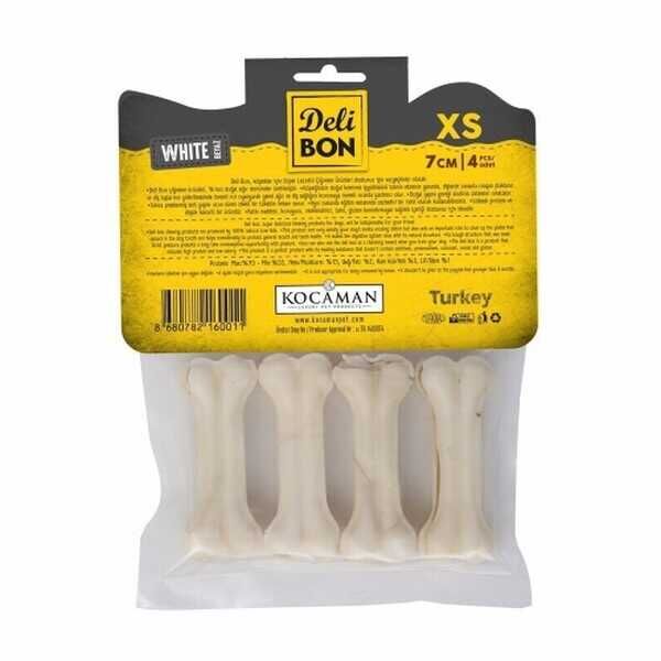 Delibon Beyaz Deri Pres Kemik Köpek Ödülü 4'lü 7 Cm XS