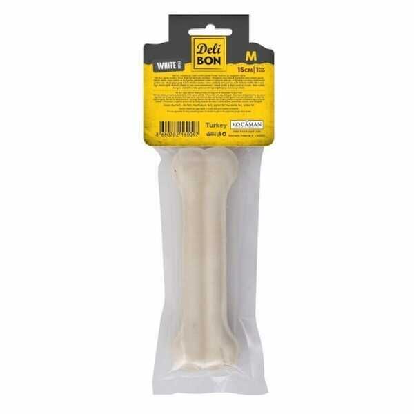 Delibon Beyaz Deri Pres Kemik Köpek Ödülü 15 Cm Medium