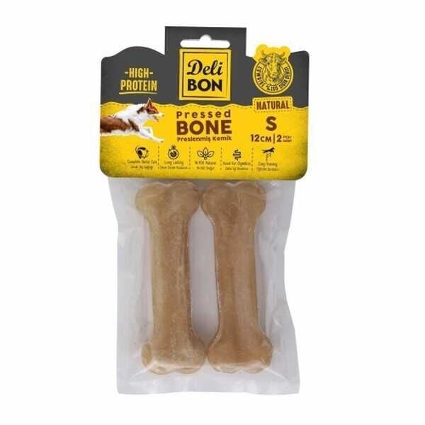 Delibon Natürel Deri Pres Kemik Köpek Ödülü 2'li 12 Cm Small