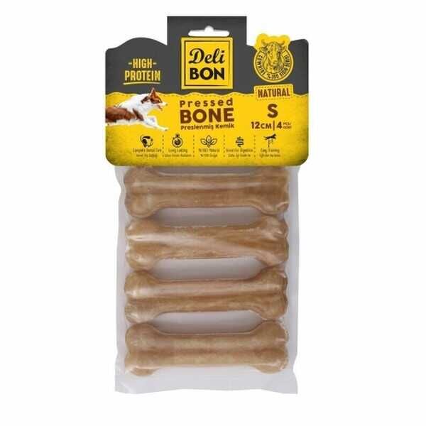 Delibon Natürel Deri Pres Kemik Köpek Ödülü 4'lü 12 Cm Small