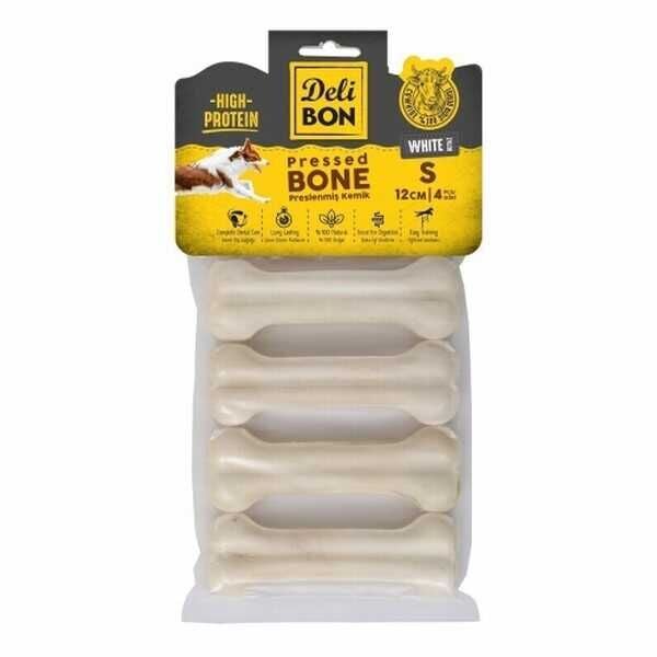 Delibon Beyaz Deri Pres Kemik Köpek Ödülü 4'lü 12 Cm Small