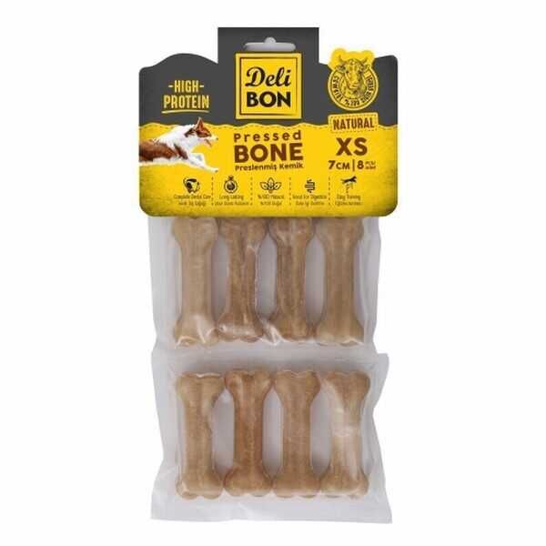 Delibon Natürel Deri Pres Kemik Köpek Ödülü 8'li 7 Cm XS